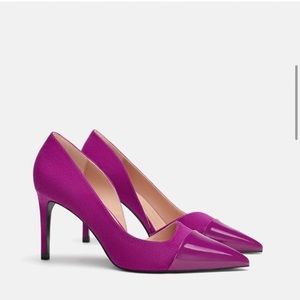ZARA POINTED COURT HIGH HEELS TOECAP CONTRASTING MATERIALS NEW WITH TAGS US 7.5